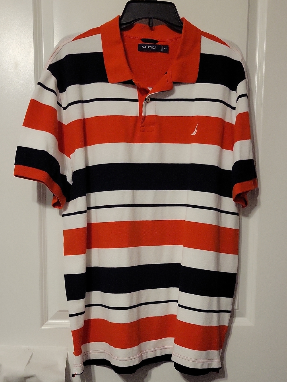 Nautica Men's Orange/Blue/White Pullover. XXL, Short Sleeve, Like New.